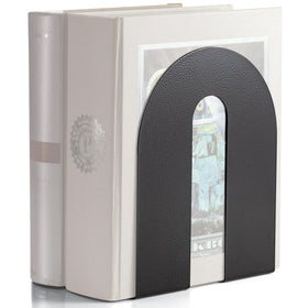 Officemate heavy weighted bookends stabilize books and media on a shelf.