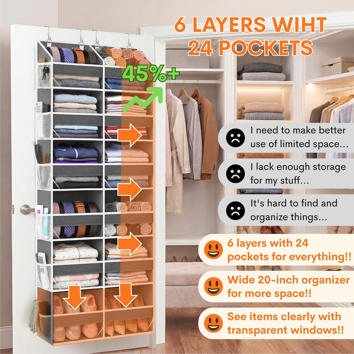 Ofiray-Home 12-compartment door organizer keeps toys, diapers, and supplies neatly separated.