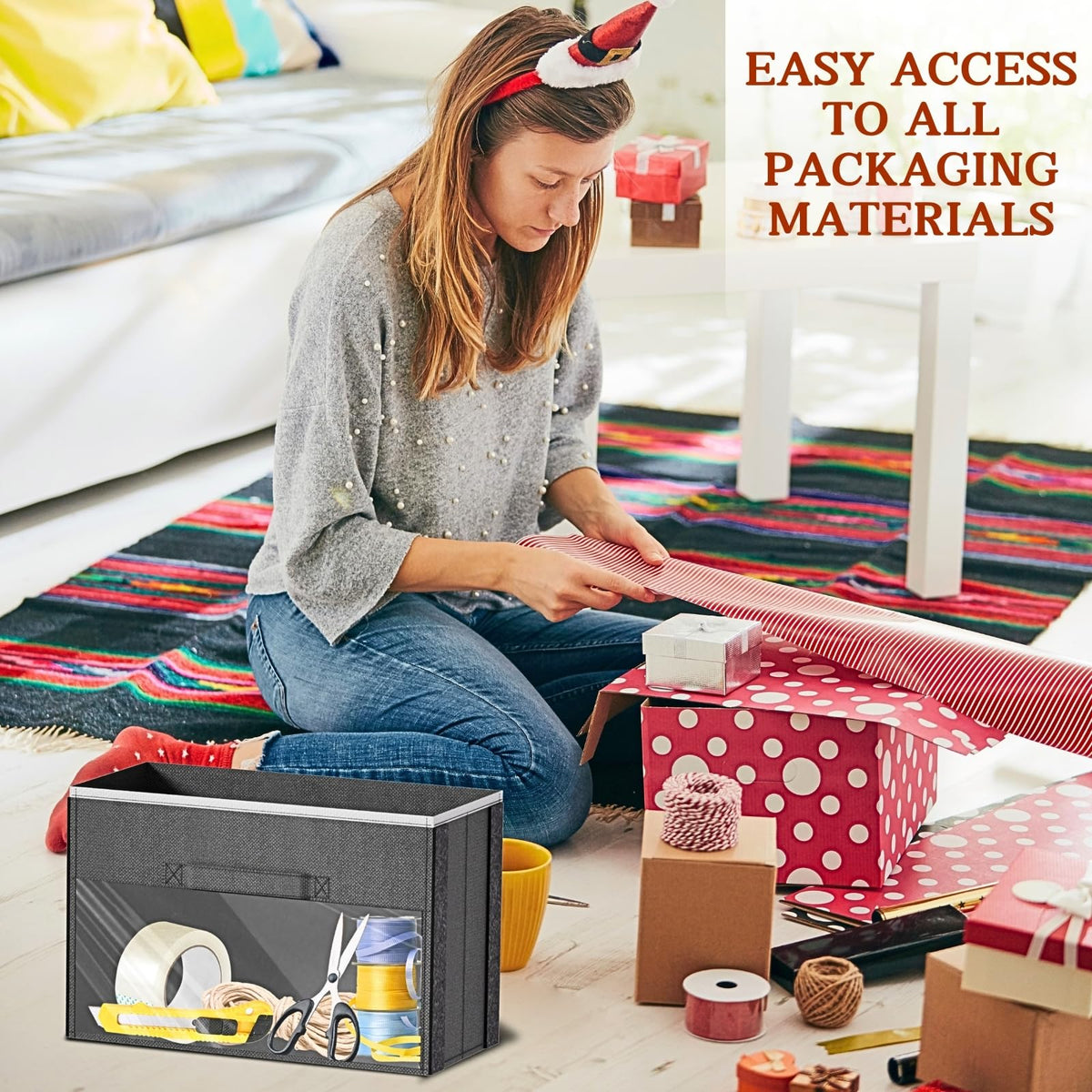 Ofiray-home Christmas Storage Solution consolidates wrapping supplies, decor, and accessories.
