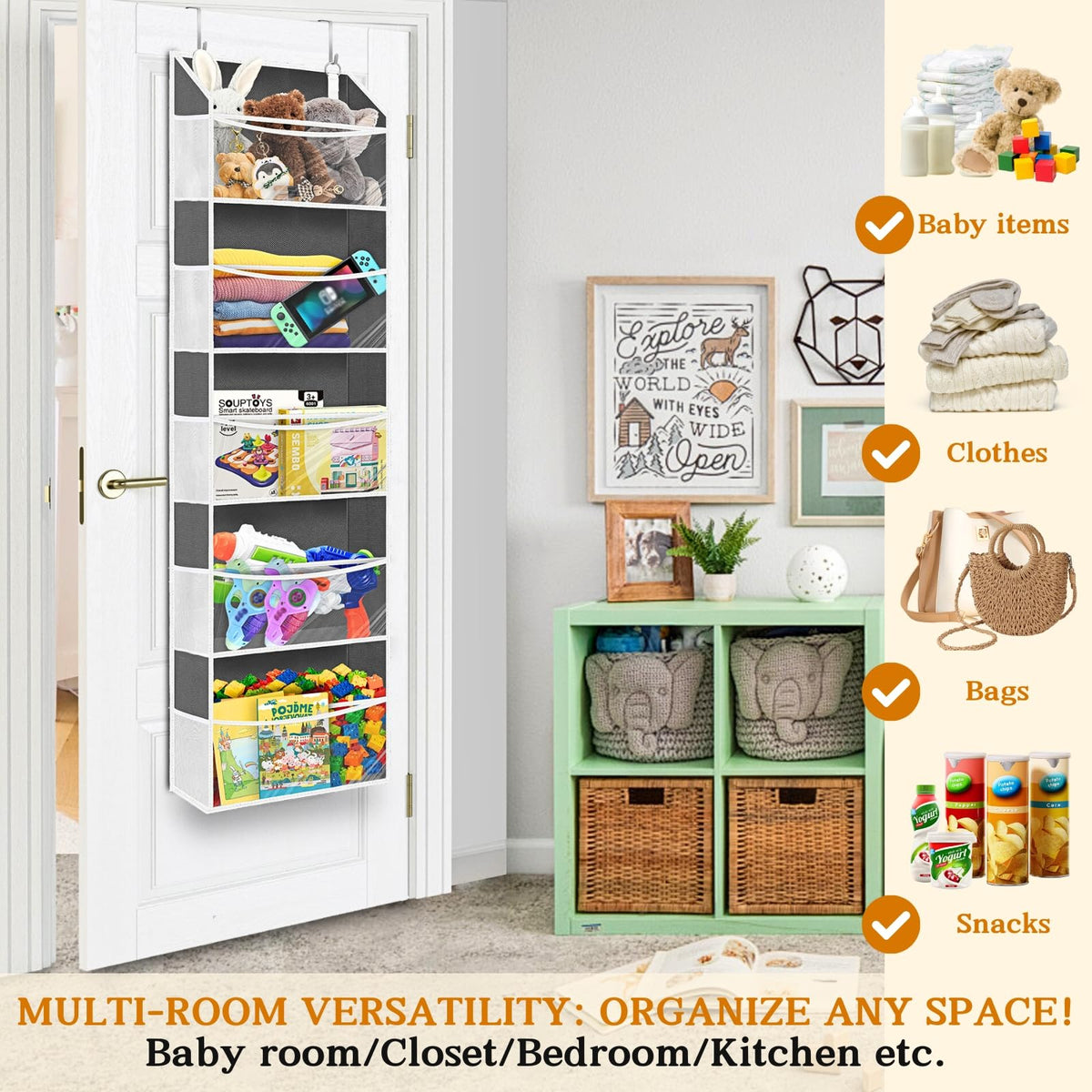 Ofiray-home over door organizer offers 50 lb capacity for versatile storage.