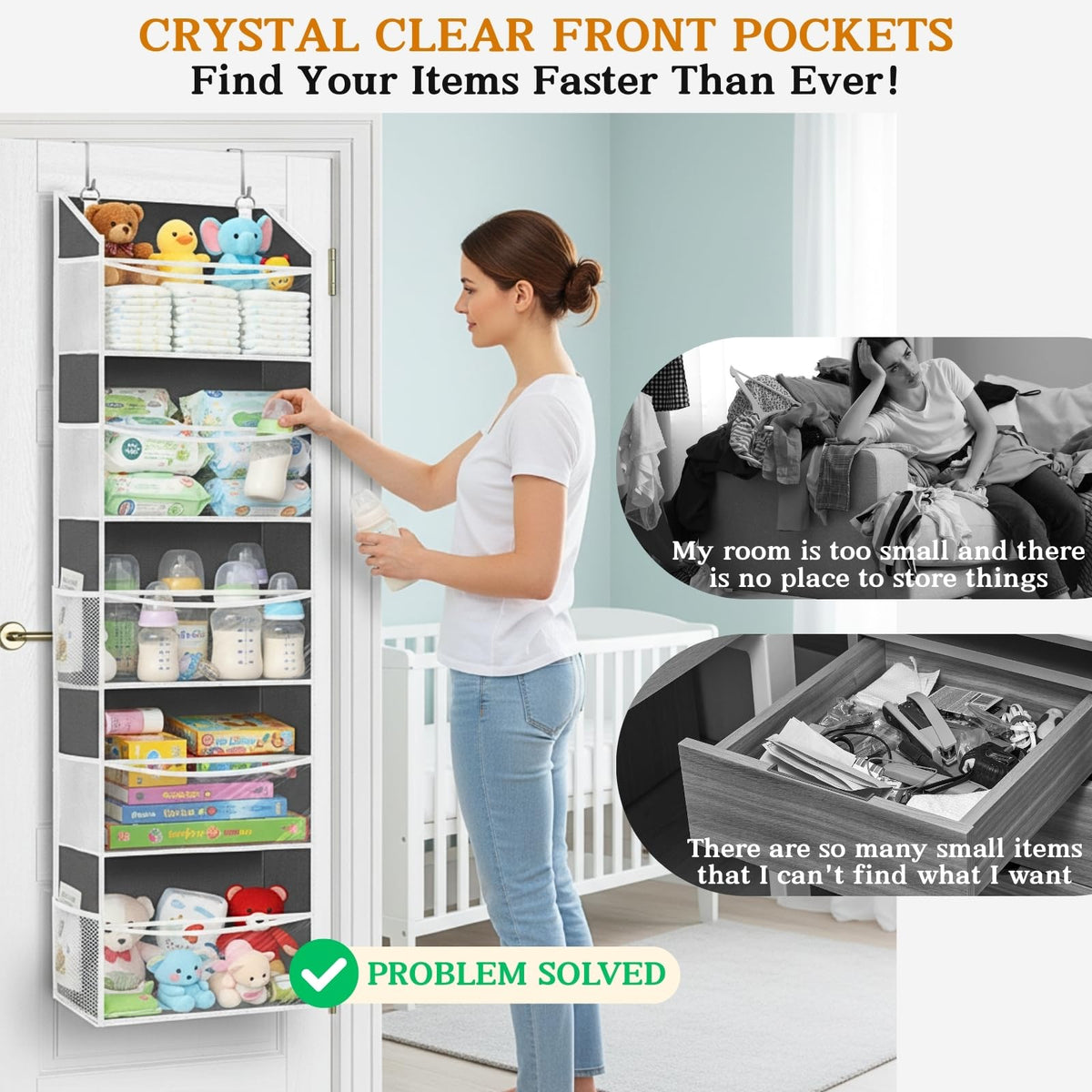 Ofiray-home over door organizer with ten side mesh pockets for small essentials.