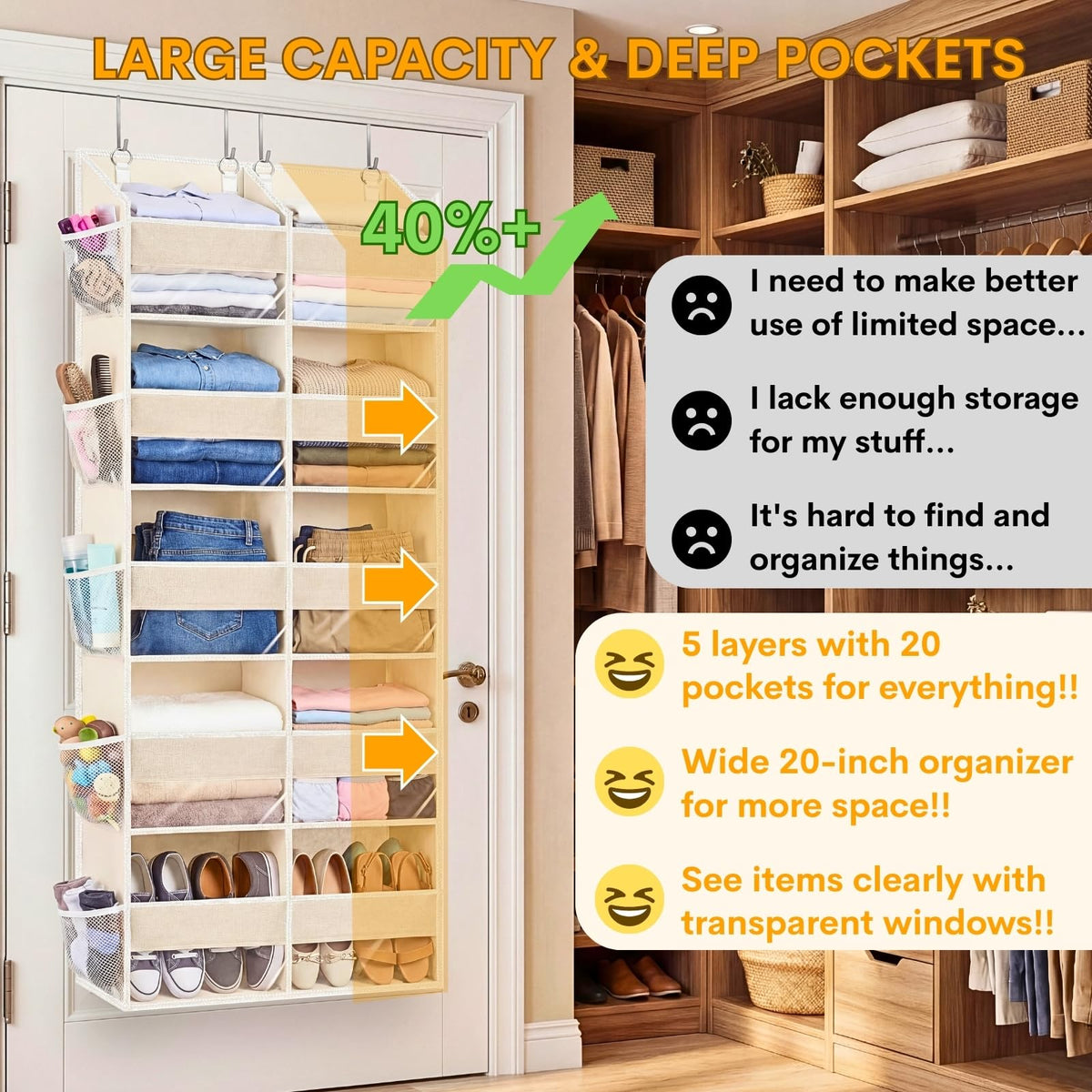 Ofiray-home over-the-door organizer hooks close-up displaying sturdy support