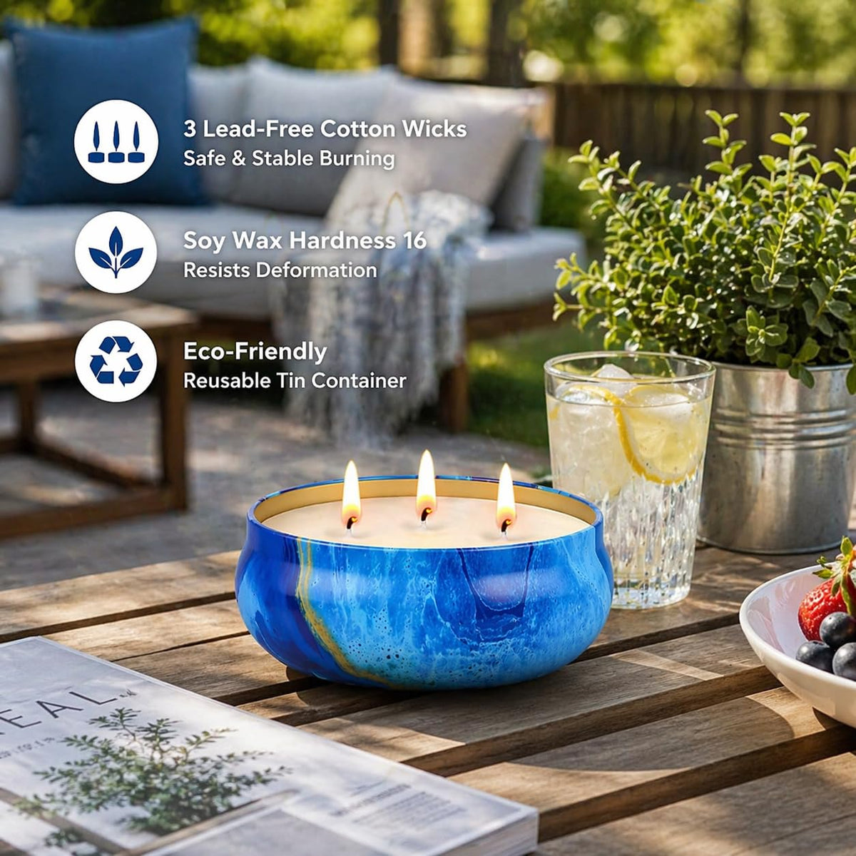 OFUN decorative tin candle adds a stylish centerpiece for home and porch