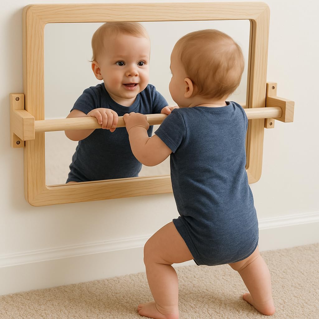 Ogears Montessori baby mirror acrylic reflects baby's play and attention.
