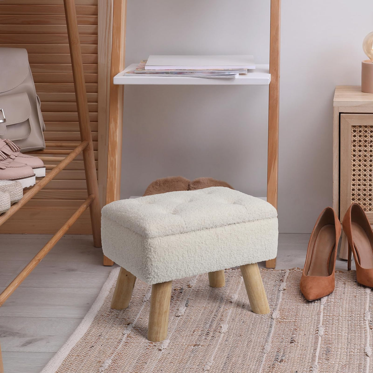 OGEMXU small footrest cream boucle offers easy extra seating options