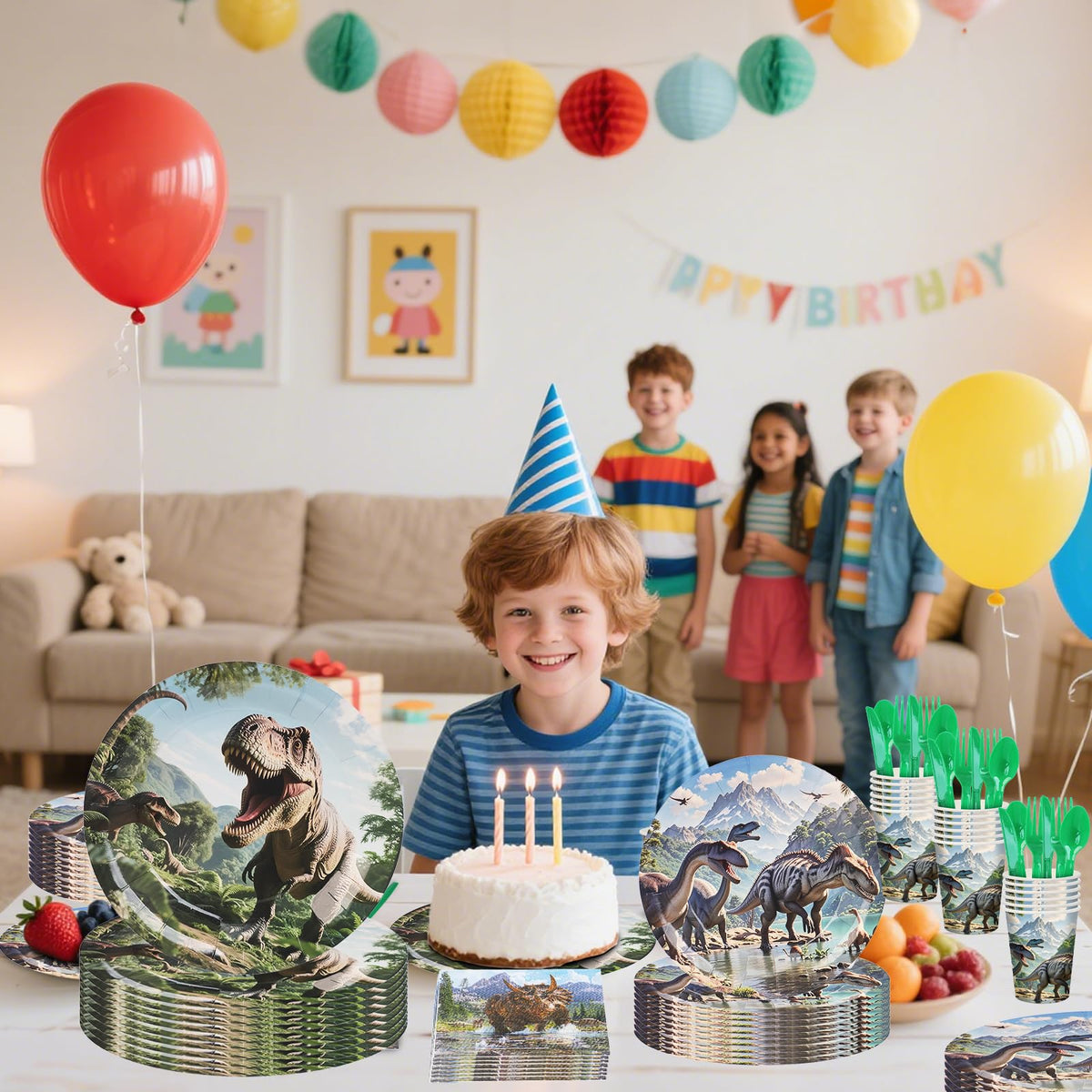 OGHBPPOU Dino World knives ensure safe serving and tidy cleanup.