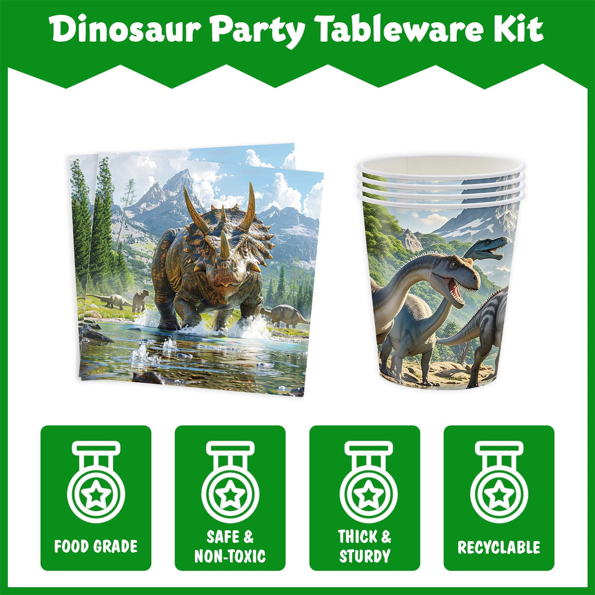 OGHBPPOU Dino World napkins absorb spills and elevate the table setting.