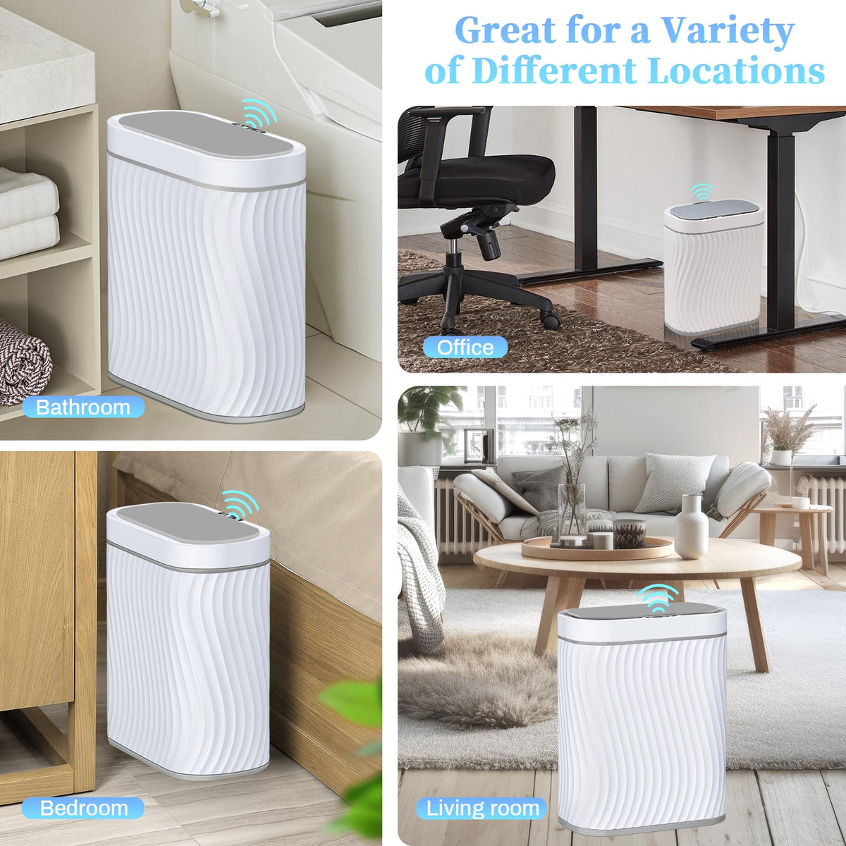 Ogikey IPX5 waterproof trash bin easy to rinse and humidity resistant.