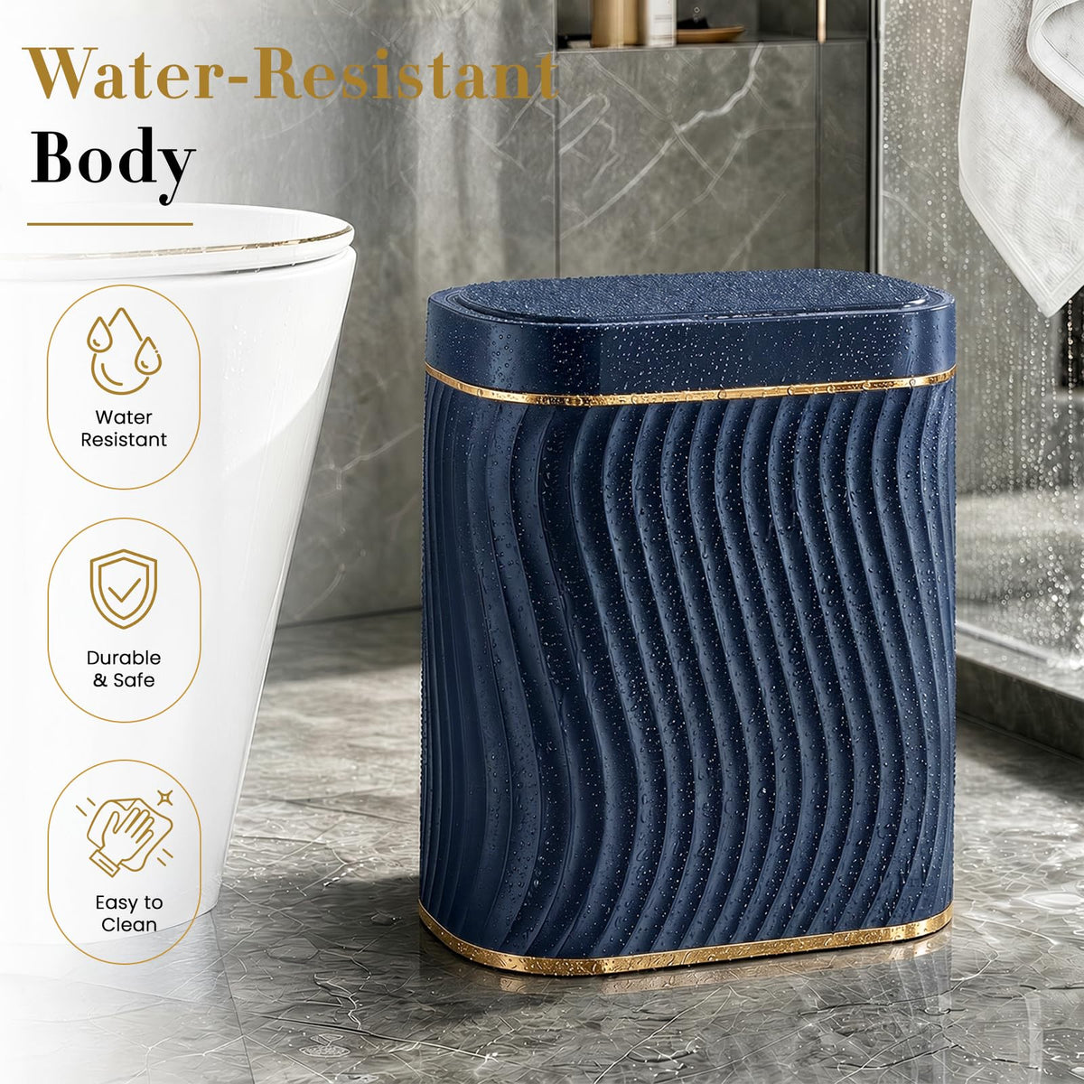 Ogikey oval modern trash bin suited for baths and kitchens
