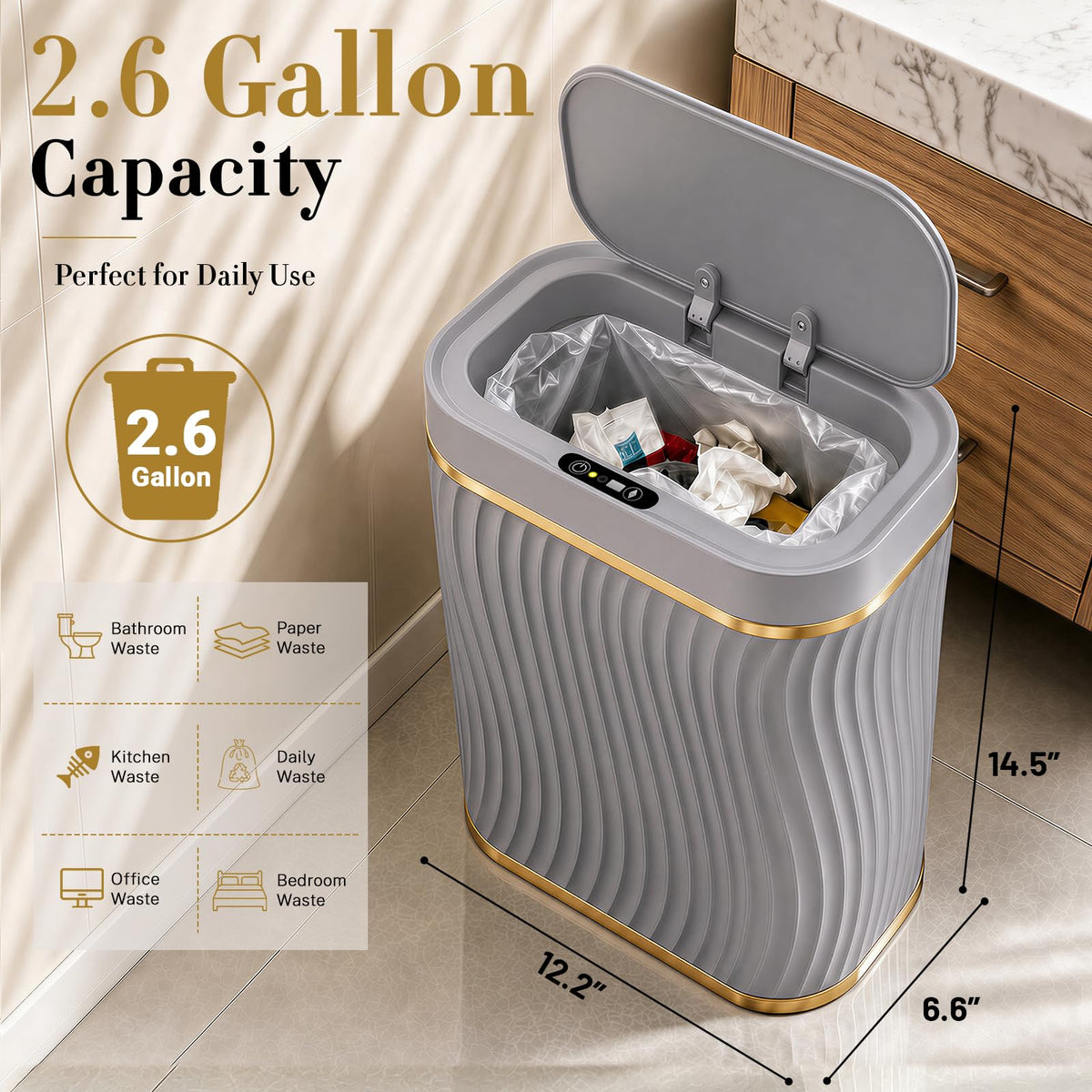 Ogikey sensor technology powers automatic lid for easy use.