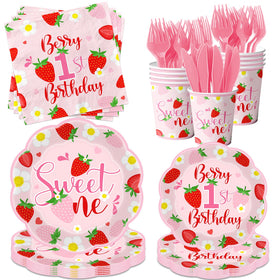 OGMOGKW Berry first birthday plates 9-inch with strawberry motif for a themed girl party
