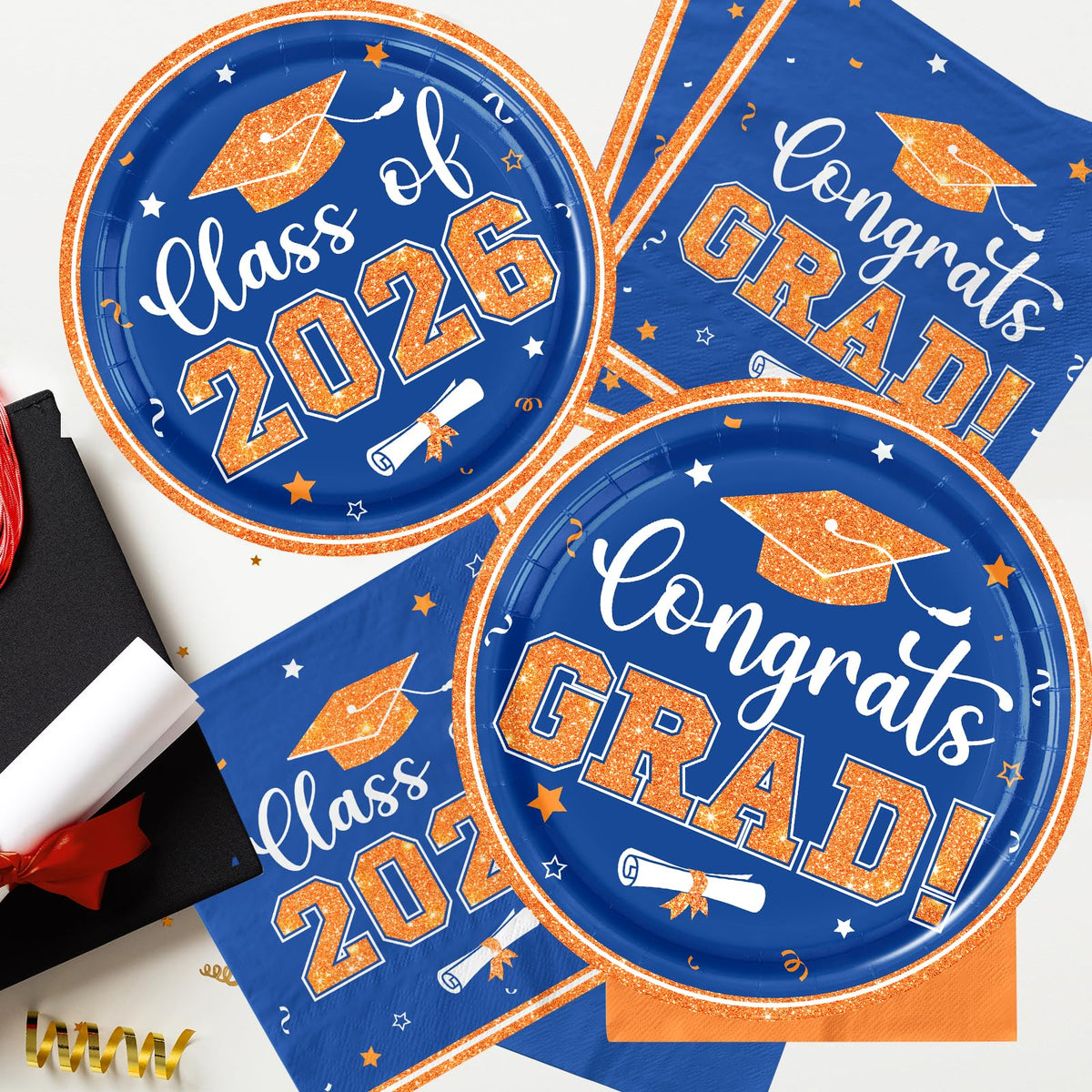 OGMOGKW blue and orange graduation decor collection, creates a festive ambiance.