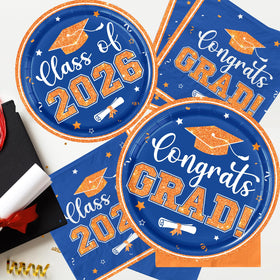 OGMOGKW blue and orange graduation decor collection, creates a festive ambiance.