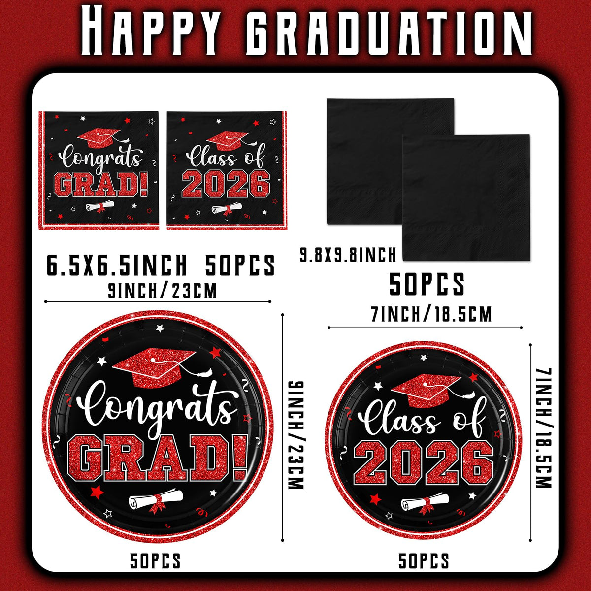 OGMOGKW graduation napkins black provide contrast for stylish table setups.