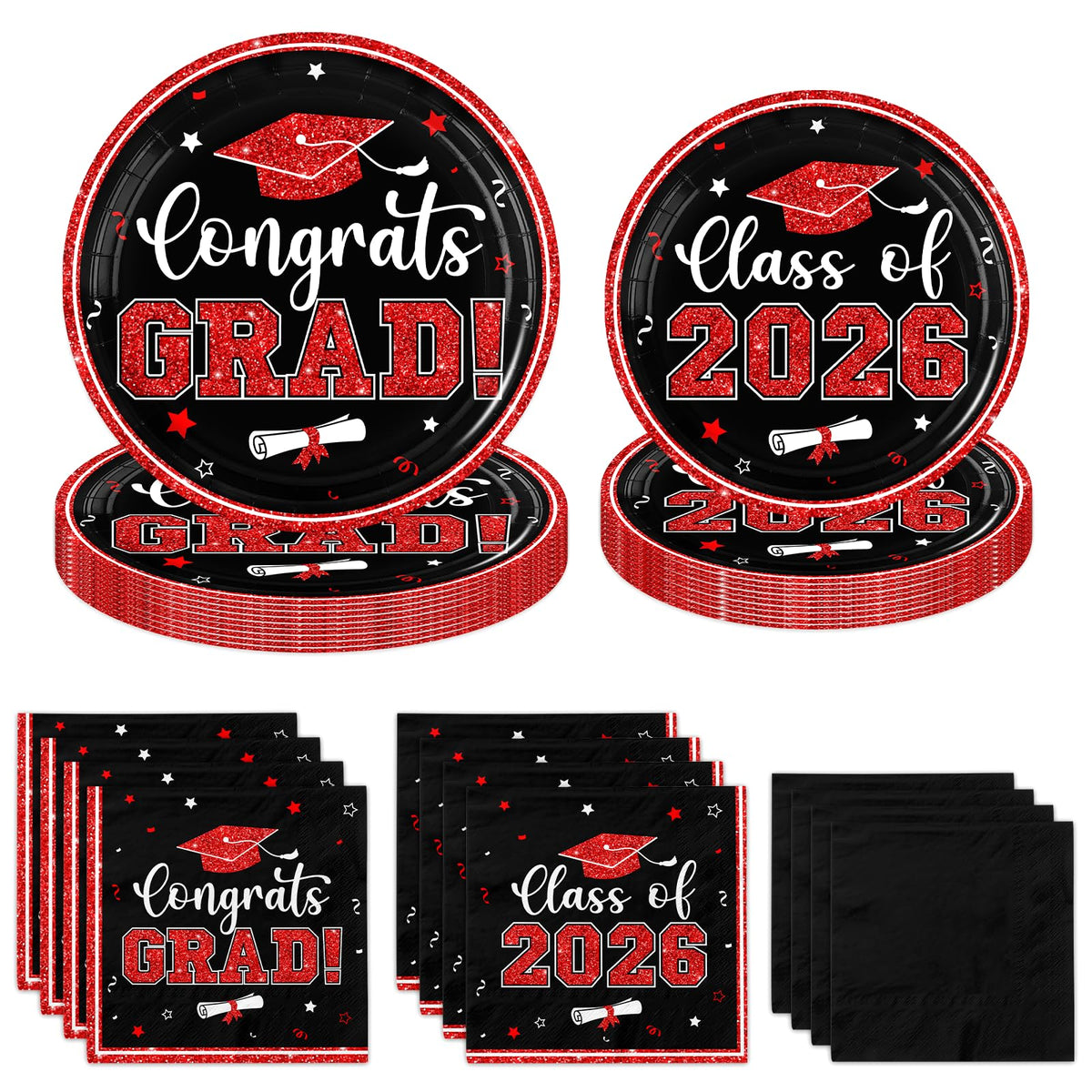 OGMOGKW 9-inch red graduation plates for Class of 2026 celebrations and easy cleanup.