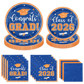 OGMOGKW orange-blue graduation plates, 9-inch, ideal for easy serving at Class of 2026 celebrations.