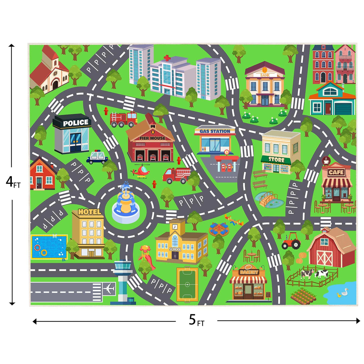 OHDS Town Car rug with city map design promotes imaginative play