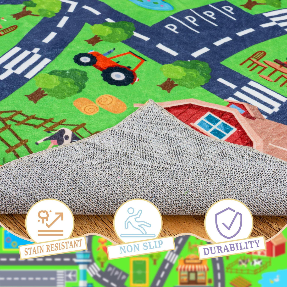 OHDS Town Car rug durable edge reinforcement supports active classrooms and nurseries