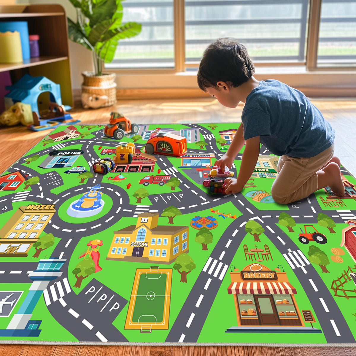 OHDS Town Car rug shows anti-slip dots for secure jumping and crawling