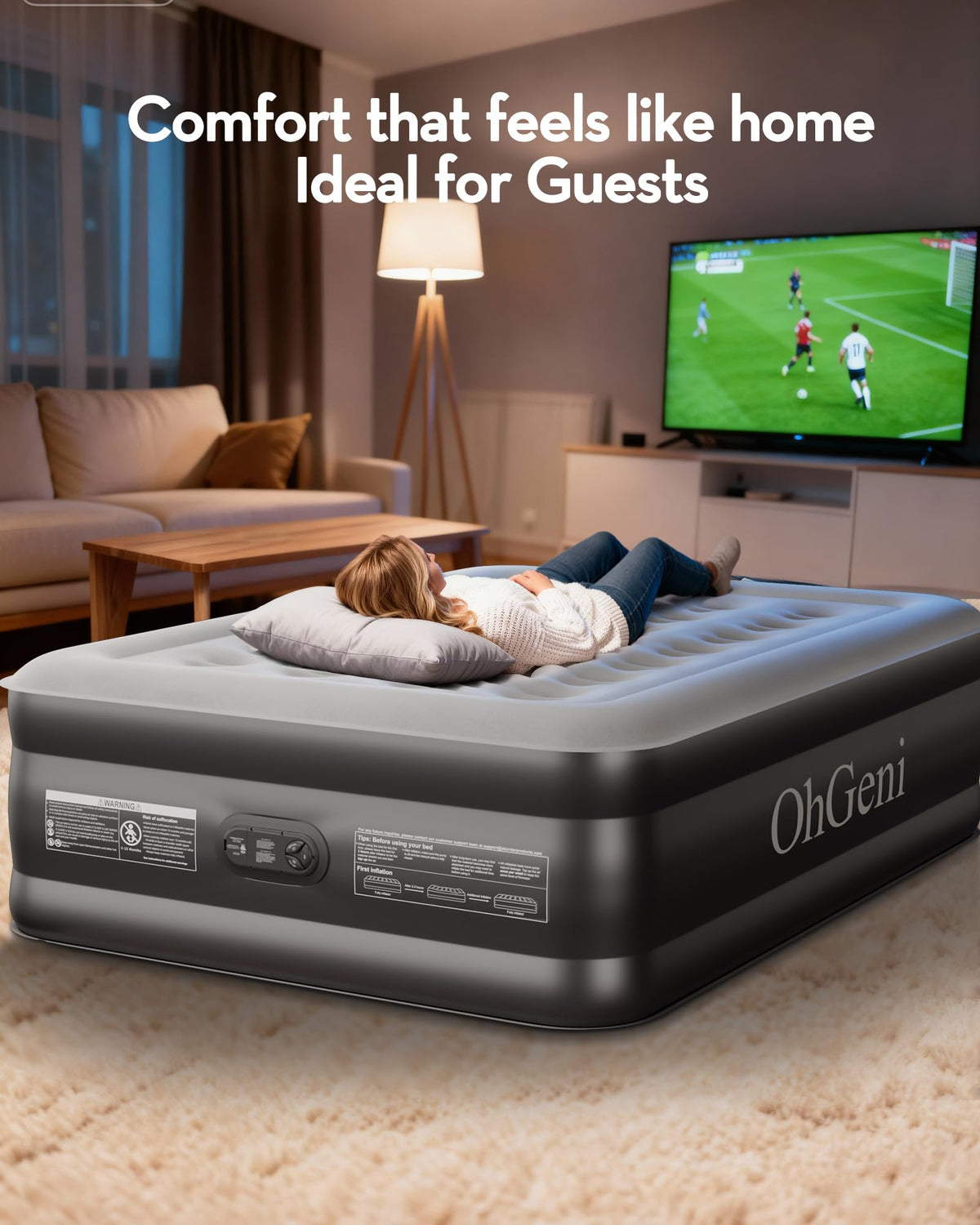 OhGeni air mattress full 600-lb capacity supports diverse sleepers.