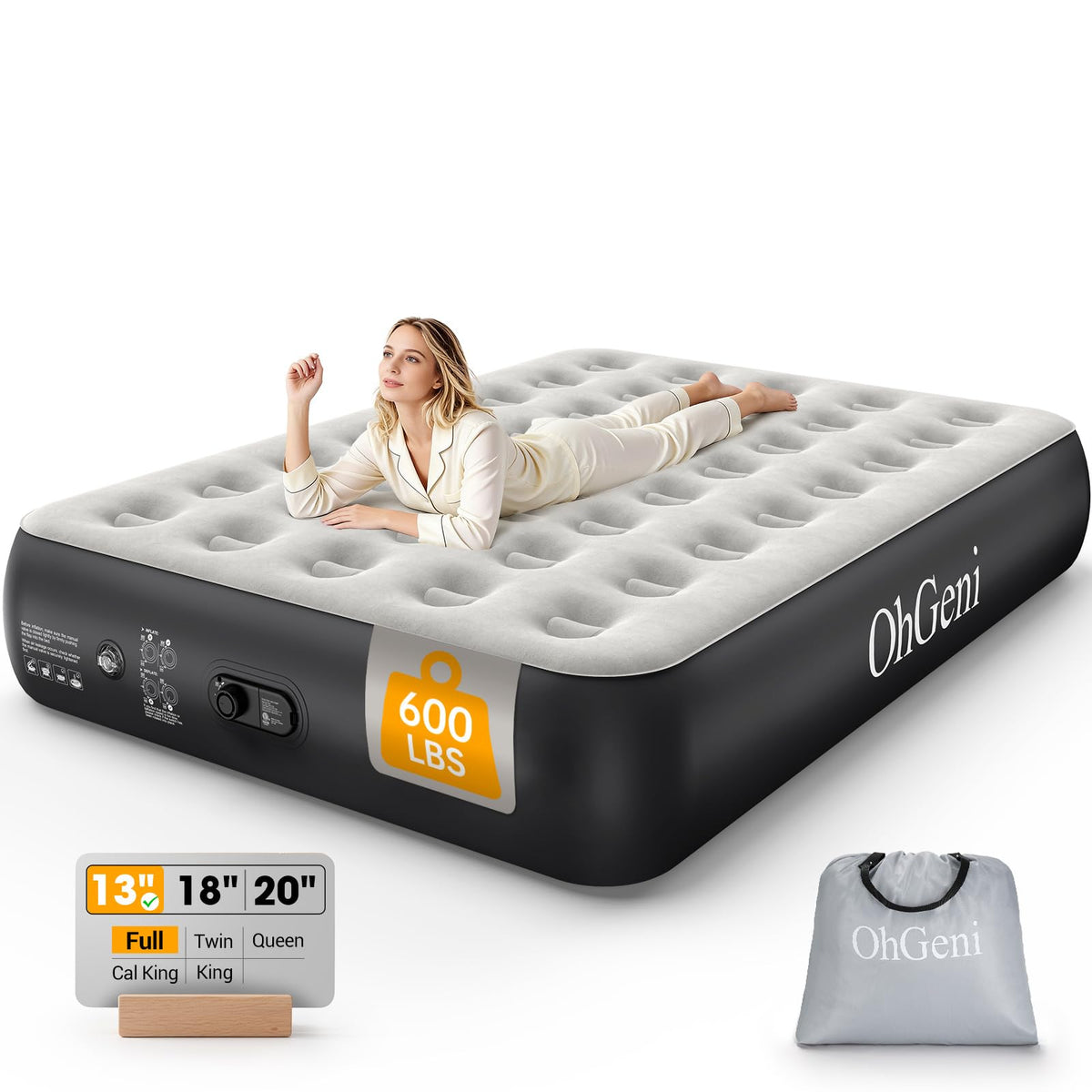 OhGeni air mattress with built-in pump for quick at-home setup