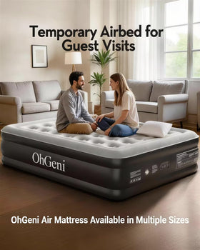 OhGeni air mattress queen 18-inch height providing sturdy support.