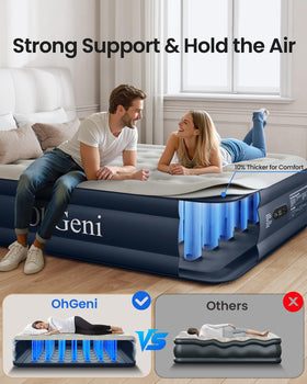 OhGeni Air Mattress Queen supports up to 650 lbs for durable use
