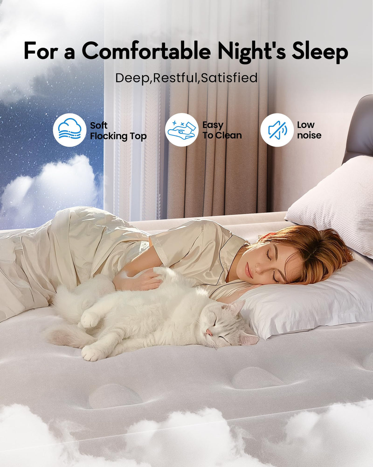 OhGeni air mattress queen with built-in pump in action for fast inflation.