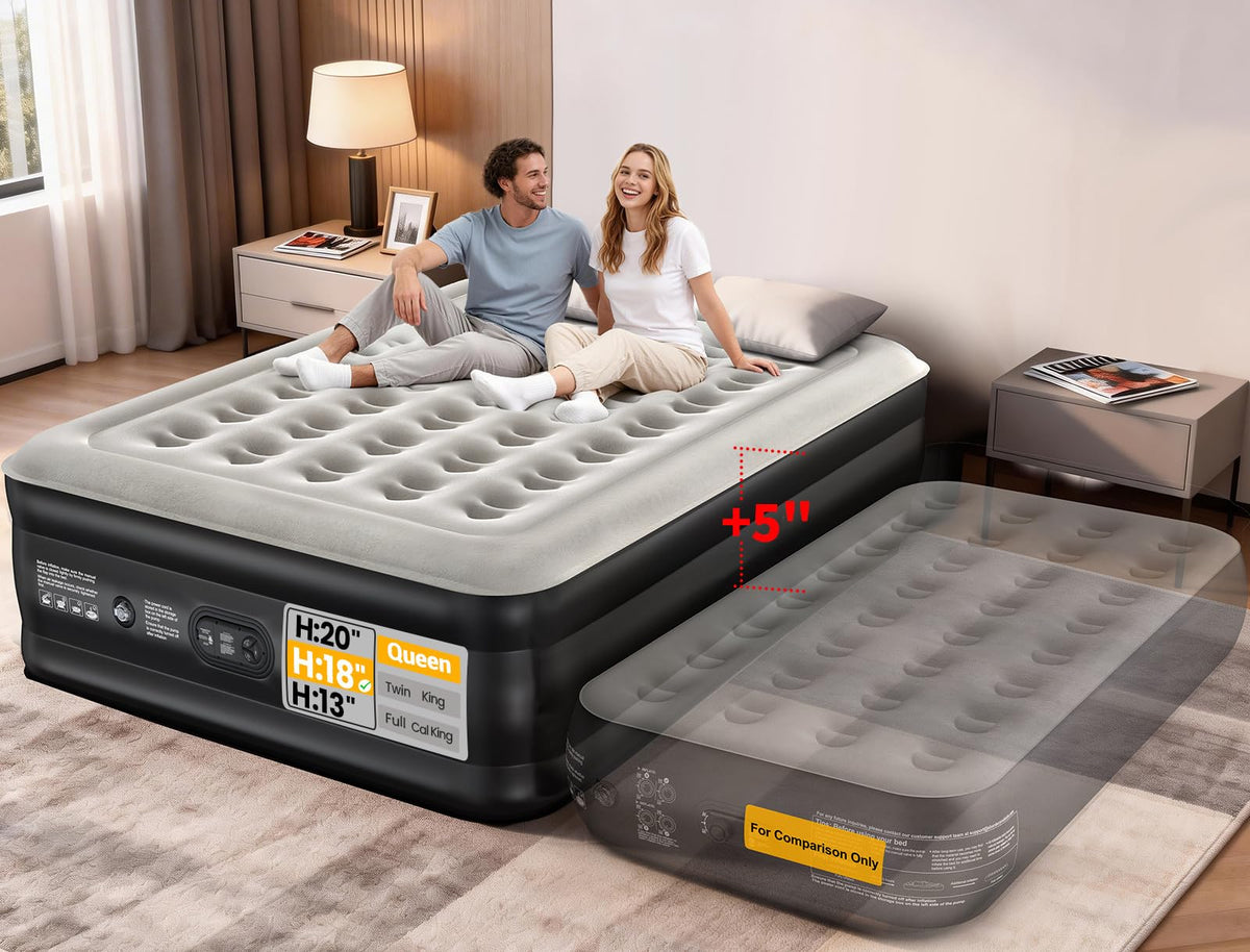 OhGeni air mattress queen inflated for guest room comfort and quick setup.