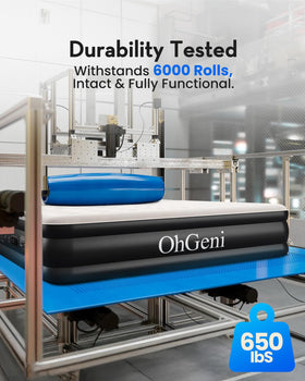 OhGeni air mattress queen portable storage bag for easy deflation and storage.