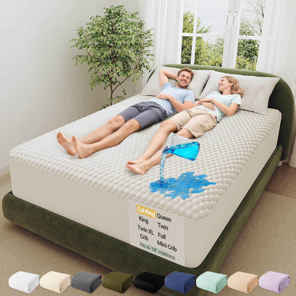 OhGeni California King protector top layer absorbs spills instantly for a dry sleep surface.