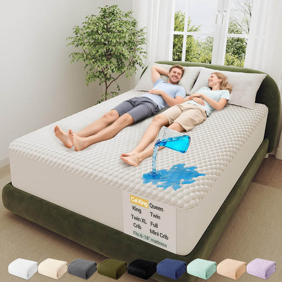 OhGeni California King protector top layer absorbs spills instantly for a dry sleep surface.