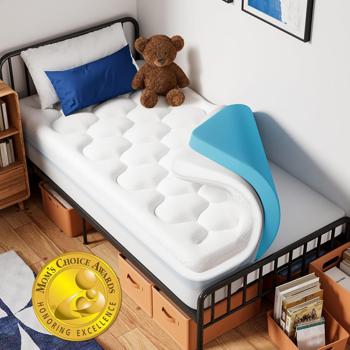 OhGeni Cooling 4-Inch Topper memory foam base supports, promotes airflow for cooler sleep