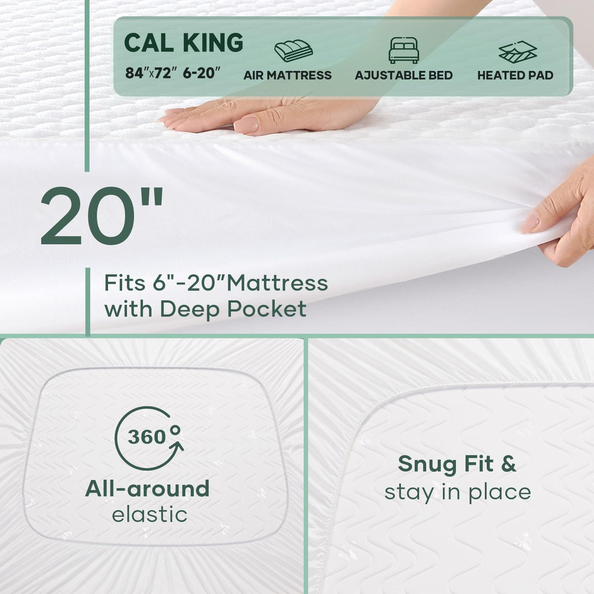 OhGeni protector with 360° edges stays noiseless and blocks crinkles for restful nights.