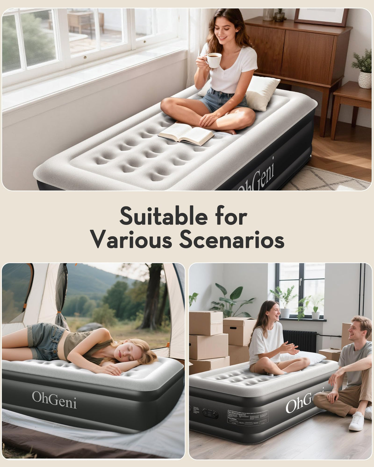 OhGeni supports up to 300 pounds for versatile sleeping arrangements.