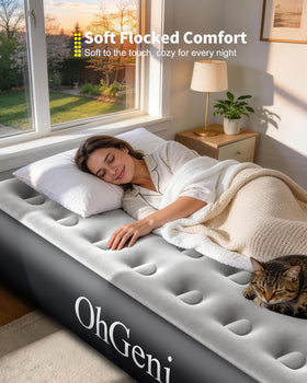 OhGeni air mattress with storage bag for easy travel and storage