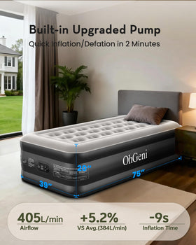 OhGeni bed features quiet non-slip base for stable overnight use.