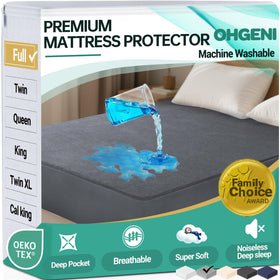 OhGeni waterproof mattress protector full grey cover for dependable spill protection.