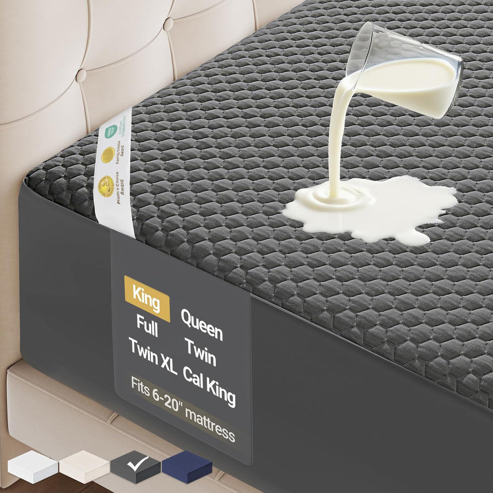 OhGeni waterproof mattress protector fits king beds with 80x76 inches for dryness.