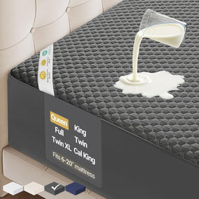 OhGeni waterproof mattress protector covers queen gray bed to guard against spills