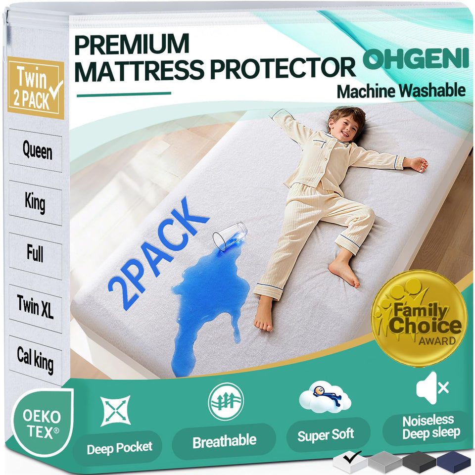 OhGeni waterproof twin mattress protector with deep-pocket fit for spills protection
