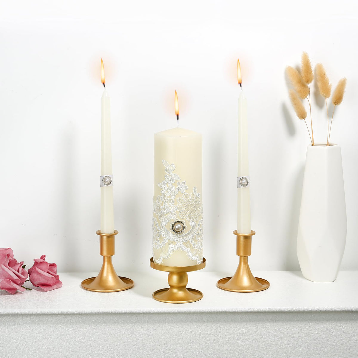 Ohmique Unity Candle Holder gold romantic-dining ambience on mantel
