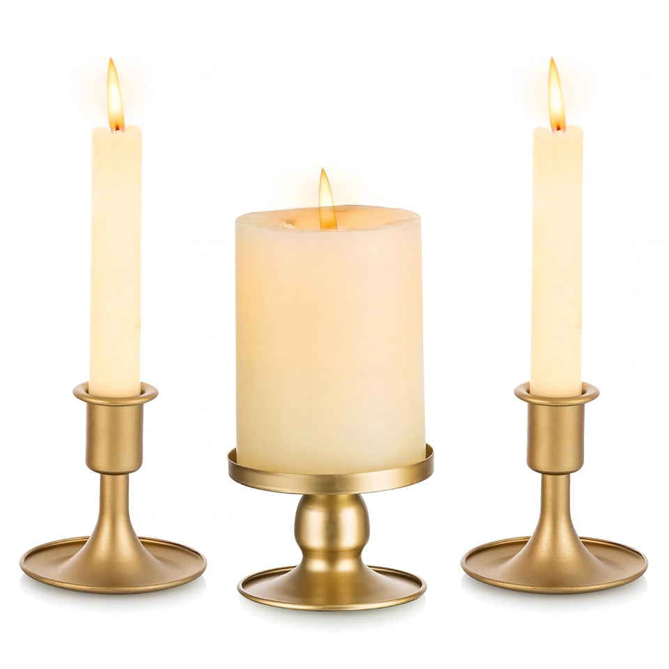 Ohmique Unity Candle Holder gold pillar with warm glow for weddings