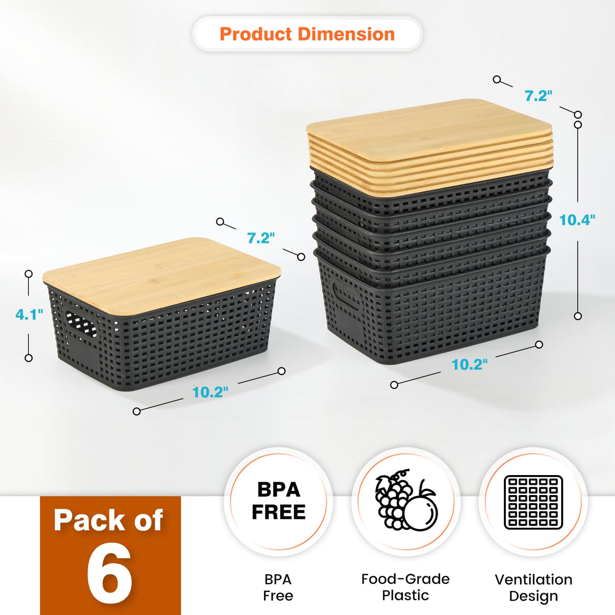 Ohmlove bamboo-lid storage basket with side handle for easy transport
