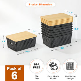 Ohmlove bamboo-lid storage basket with side handle for easy transport