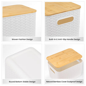 Ohmlove close-up of natural bamboo lid and sturdy bin.