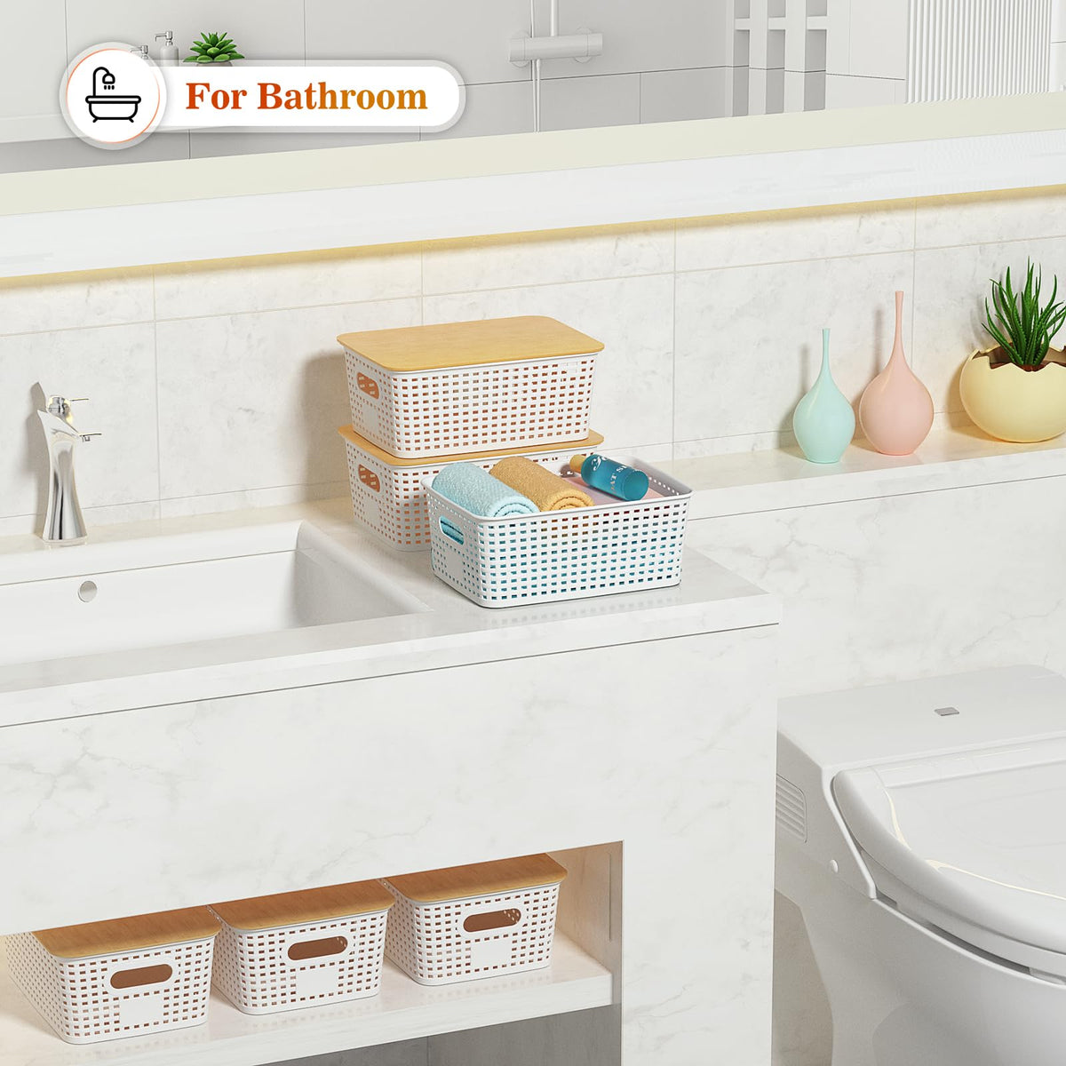 Ohmlove drawer or closet storage basket for books and stationery