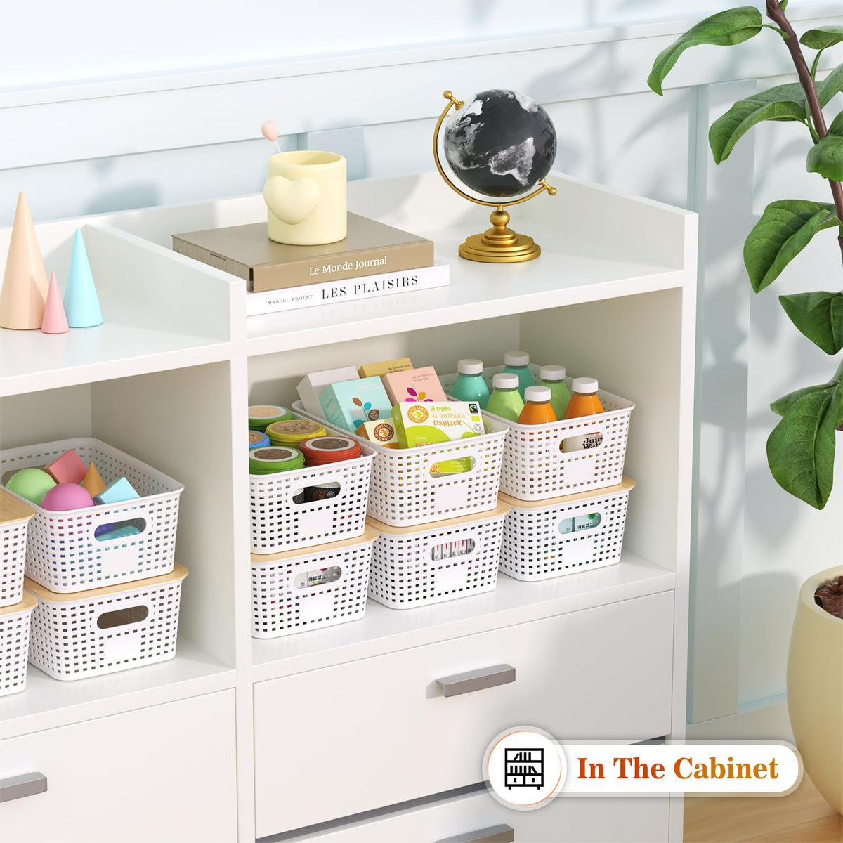 Ohmlove kitchen storage basket blending with decor while organizing items