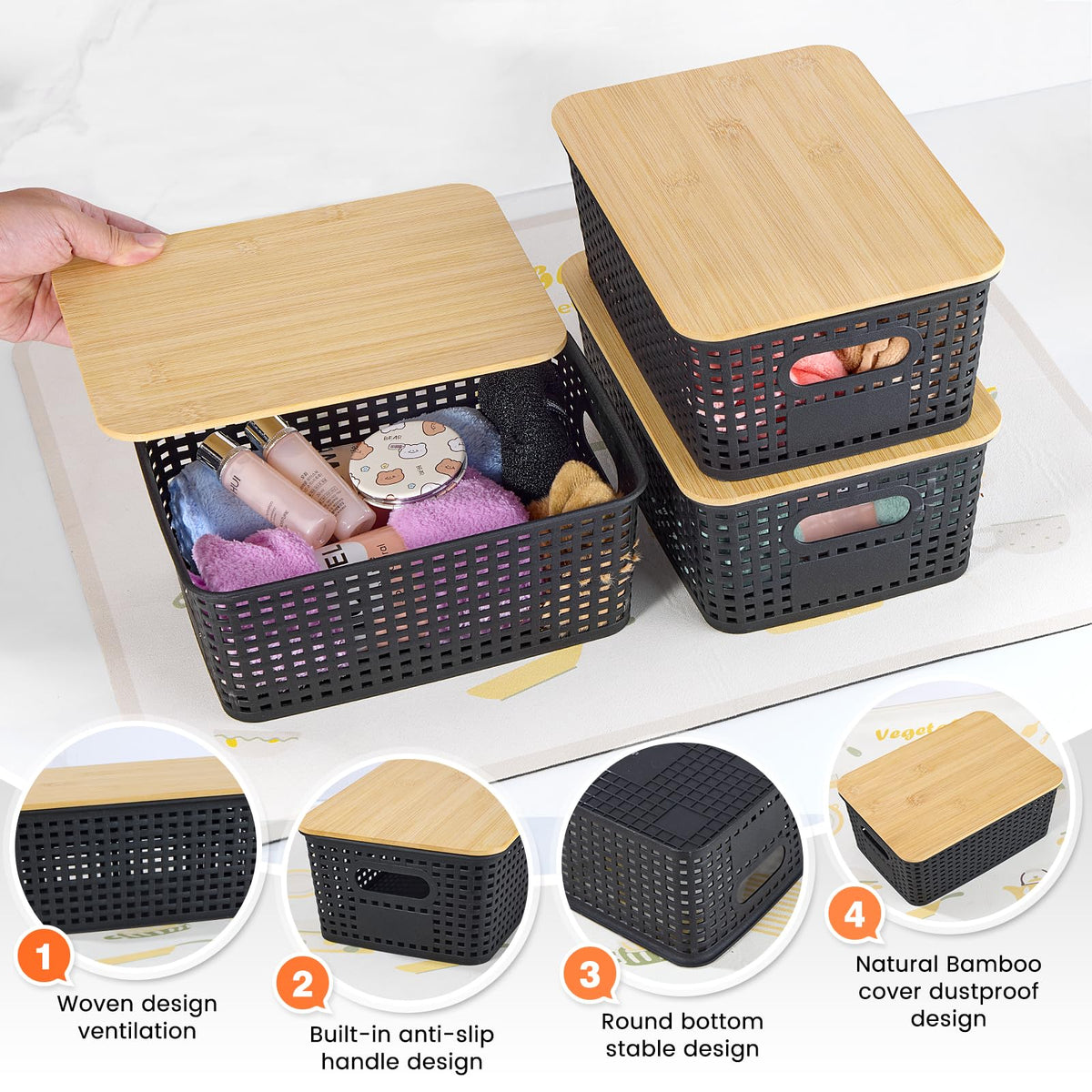 Ohmlove nested stackable storage bin close-up highlighting space-saving design
