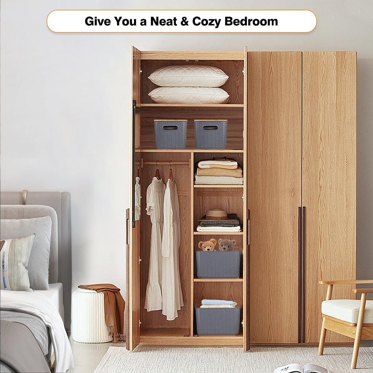 Ohmlove toy storage bin gray, keeps small parts organized.
